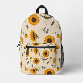 Fröhliches Sonnenblumen-Botanik-Muster Creme Bedruckter Rucksack