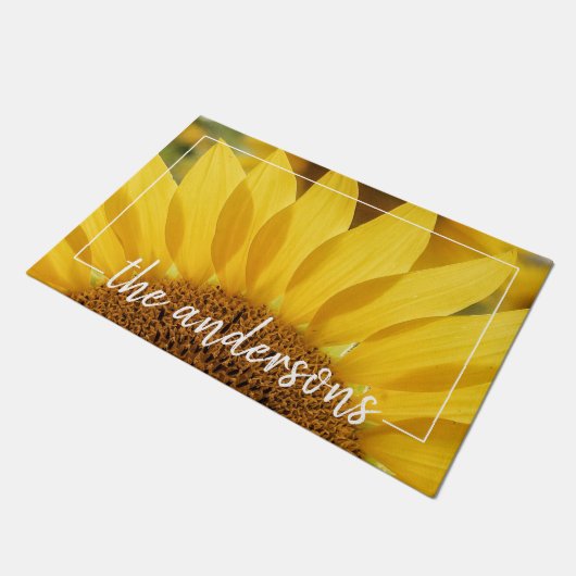 Fröhliches Sonnenblumen-Foto Empfang vor Ort Fußmatte (Schrägansicht)