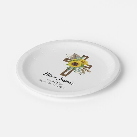 Fröhliches Sonnenblumen Rustikales Boho Dunkles Ho Pappteller (Schrägansicht)