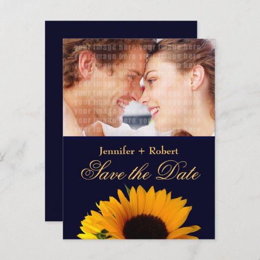 fröhliches Sonnenblumenseelenblauer Foto Save the Ankündigungspostkarte (Vorne/Hinten)