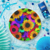 Fröhliches Sortiment an farbenfrohen Sonnenblumen Pappteller (Party)