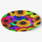 Fröhliches Sortiment an farbenfrohen Sonnenblumen Pappteller (Schrägansicht)