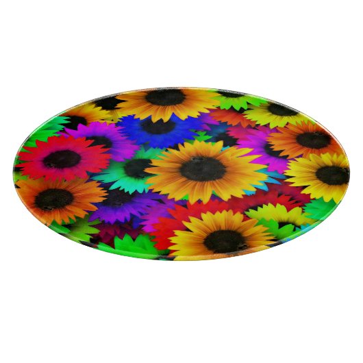 Fröhliches Sortiment an farbenfrohen Sonnenblumen Schneidebrett (Ecke)