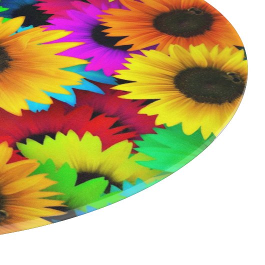 Fröhliches Sortiment an farbenfrohen Sonnenblumen Schneidebrett (Ecke)