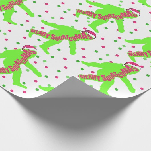 Fröhliches Squatchmas rosa und grünes Packpapier (Ecke)