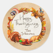 Fröhliches Thanksgiving Autumn Leaf Wreath Monogra Runder Aufkleber (Vorderseite)