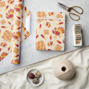 Fröhliches Thanksgiving Truthähne & Feathers Nahtl Geschenkpapier