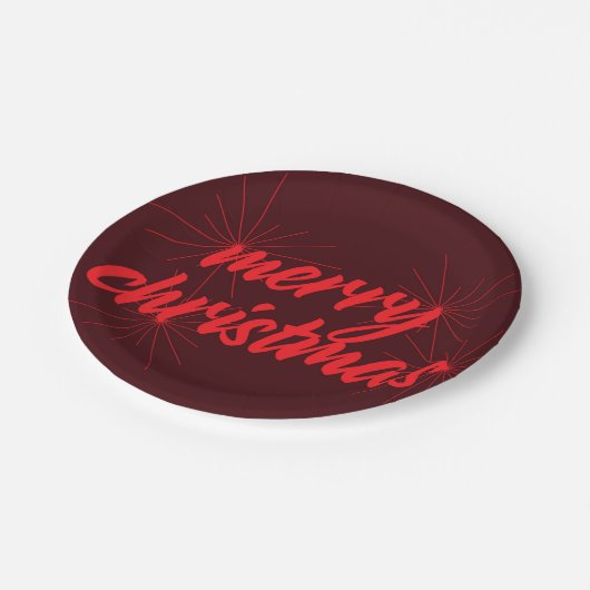 fröhliches, trendiges Design "Frohe Weihnachten" Pappteller (Schrägansicht)