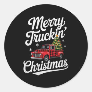 Fröhliches Truckin' Weihnachten Büffel Kariert Cli Runder Aufkleber