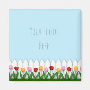 Fröhliches Tulip Blume Border Custom Foto Magnet