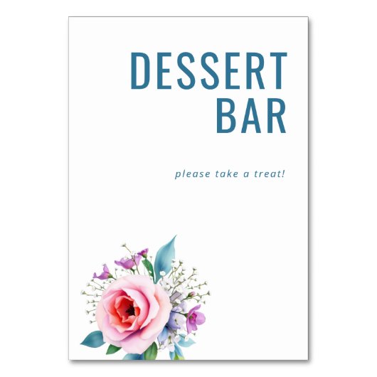 Fröhliches Türkis-Blumen Dessertbar-Schild Tischnummer (Vorderseite)