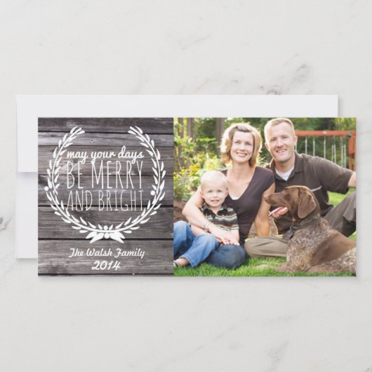 Fröhliches u. helles rustikales Holz Feiertagskarte (Vorderseite)