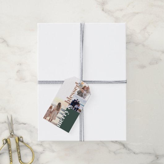 Fröhliches und gesegnetes Weihnachts-Foto Grün Geschenkanhänger (Mit Garn)