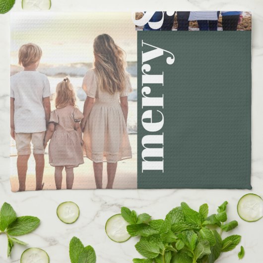 Fröhliches und gesegnetes Weihnachts-Foto Grün Geschirrtuch (Gefaltet)