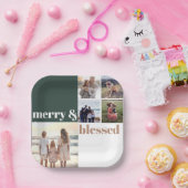 Fröhliches und gesegnetes Weihnachts-Foto Grün Pappteller (Party)