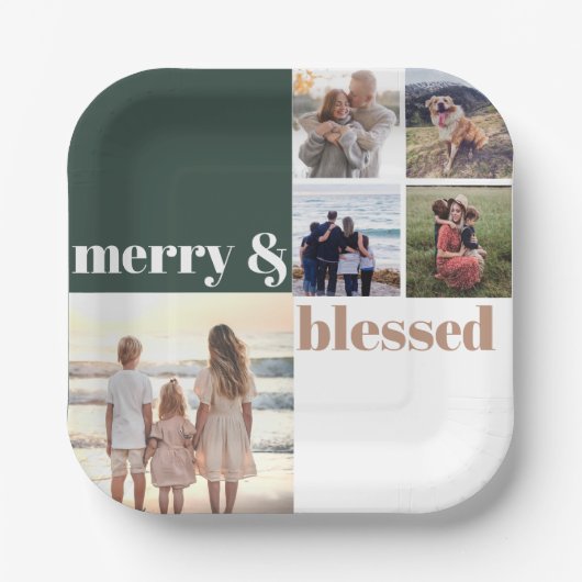 Fröhliches und gesegnetes Weihnachts-Foto Grün Pappteller (Vorderseite)