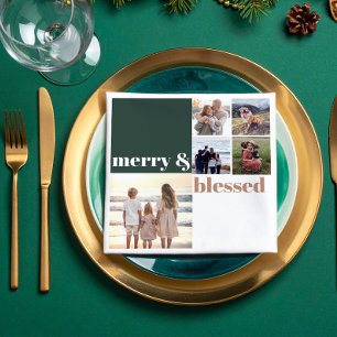 Fröhliches und gesegnetes Weihnachts-Foto Grün Serviette