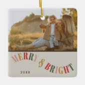 Fröhliches und helles Foto der Familie Weihnachten Keramikornament (Vorderseite)