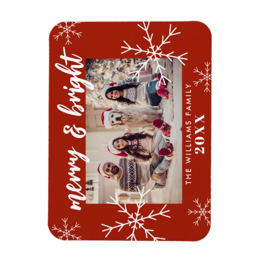 Fröhliches und helles Foto Rote Schneeflocken Weih Magnet (Vertikal)