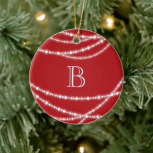 Fröhliches und helles Glitzern-Monogramm Weihnach Keramik Ornament
