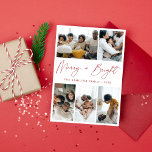 Fröhliches und helles Rotes Foto Feiertagskarte<br><div class="desc">Begrüßen Sie Ihre Freunde und Lieben mit einem freundlichen Foto Grußkarten in dieser Weihnachts- und Ferienzeit. Mit fünf schönen Fotos Ihrer Familie und einem lässigen Skript-Kalligraphie-Zitat-Sprichwort "Merry   Bright".</div>