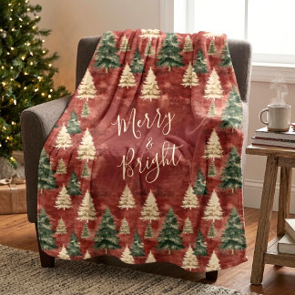 Fröhliches und helles rustikales Weihnachtskiefern Fleecedecke