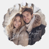 Fröhliches und helles Skript-Foto leuchtet grün Ornament Karte (Vorderseite)