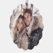 Fröhliches und helles Skript-Foto leuchtet grün Ornament Karte (Links)