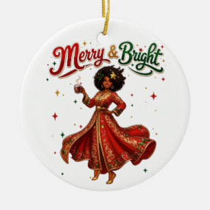 Fröhliches und Helles Weihnachts-Kaftan Frau Keramik Ornament
