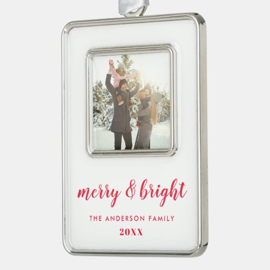Fröhliches und helles Weihnachtsfest-Foto Rahmen-Ornament Silber (Links)