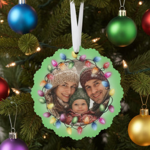 Fröhliches und helles Weihnachtslicht Foto Ornament Karte