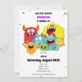 Fröhliches und Niedliches Monster Geburtstagsparty Einladung (Vorderseite)