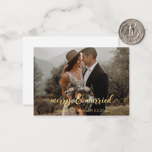 fröhliches und verheiratetes, kalligraphisches Fot Mitteilungskarte (Vorderseite/Rückseite Beispiel)