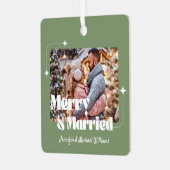 fröhliches und verheiratetes Retro-Kalligraphie-Fo Ornament Aus Metall (Vorderseite links)