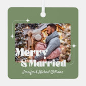 fröhliches und verheiratetes Retro-Kalligraphie-Fo Ornament Aus Metall (Rückseite)