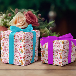 Fröhliches Valentins-Corgi-Tag-Muster Geschenkpapier Set