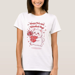 Fröhliches Valentinstag Kawaii-Katze T-Shirt