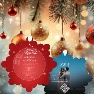 Fröhliches Verheiratetes Foto Moderne Weihnachtsfe Ornament Karte