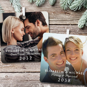 Fröhliches Verheiratetes Weihnachtsfoto Ornament Aus Metall