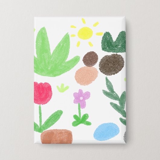 Fröhliches Wachsmalgarten-Blumengeschenk Button (Vorderseite)