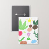 Fröhliches Wachsmalgarten-Blumengeschenk Button (Vorderseite/Rückseite)