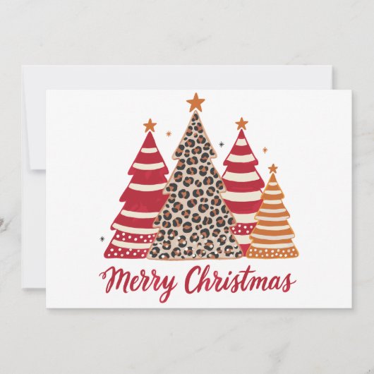 Fröhliches Weihnachten Gemusterte Bäume Leopard Ro Einladung (Vorderseite)