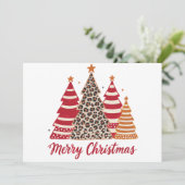Fröhliches Weihnachten Gemusterte Bäume Leopard Ro Einladung (Stehend Vorderseite)