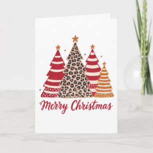 Fröhliches Weihnachten Gemusterte Bäume Leopard Ro Karte