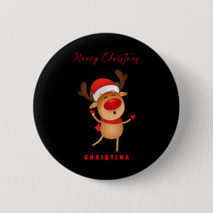 Fröhliches Weihnachten Hirsch Cartoon Weihnachten Button