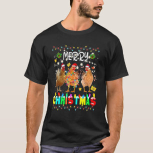 Fröhliches Weihnachten Huhn  Santa Hut Lichter Xma T-Shirt