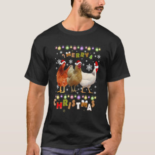 Fröhliches Weihnachten Huhn  Santa Hut Lichter Xma T-Shirt