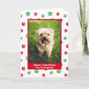 Fröhliches Weihnachten Hund Rot Grüne Pfotenabdrüc