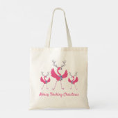 Fröhliches Weihnachten Lustige Flamingos Tragetasche (Rückseite)