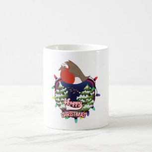 Fröhliches Weihnachts-Cartoon-Robin-Logo Kaffeetasse